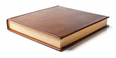 Obraz premium Closed brown big book with hardcover isolated on white background, book, brown, closed, big, hardcover, isolated