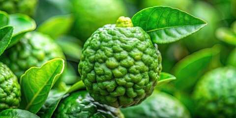Fototapeta premium Close-up of fresh green bergamot citrus fruit, bergamot, fresh, green, citrus, fruit, close-up, natural, organic, food