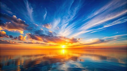 Obraz premium Calm summer sunrise in blue sky with blurry orange sunset landscape , nature, background