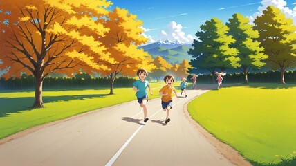 Fototapeta premium 秋のランニングロード