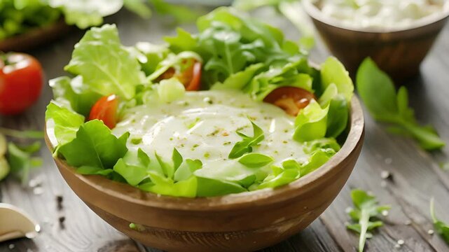 A creamy ranch dressing made with avocado oil elevating the taste of a classic Caesar salad.