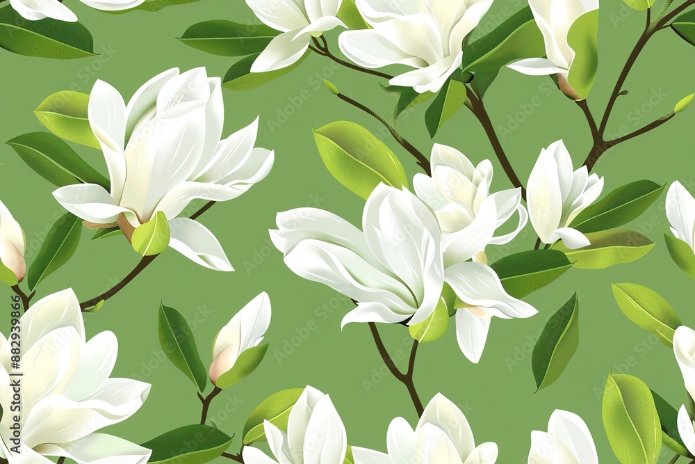 Wall mural Beautiful floral seamless pattern. Hand painted magnolia flowers on dark background