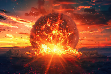Nuclear explosion of an atom bomb with a mushroom cloud