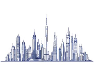 Fototapeta premium Modern Minimalist Skyline Line Art on White Background