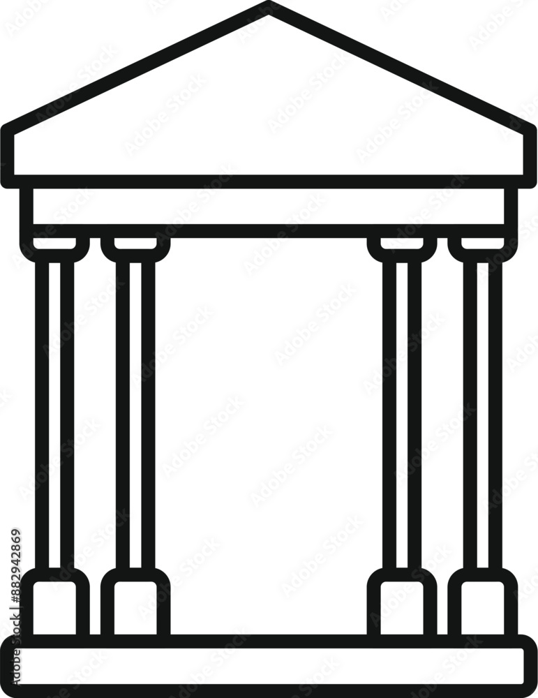 Poster simple line drawing of a classic greek or roman temple facade with columns supporting a triangular r
