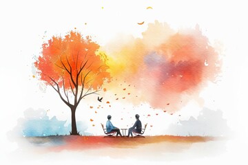 Counseling scene, tailored advice, supportive environment, emotional connection, watercolor style