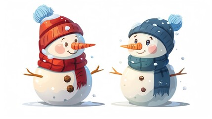 Cute snowman flat design winter theme cartoon drawing colored pastel for children story book on white background