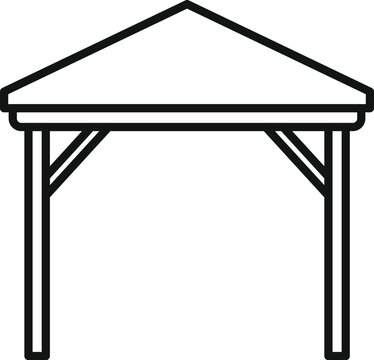 recommend clip art: Simple line icon of a wooden gazebo with a triangular roof, ideal for representing outdoor relaxation