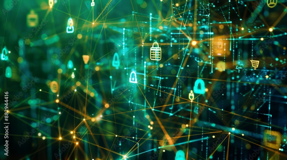 Aufkleber a digital illustration showing a secure and encrypted data flow through a network.
