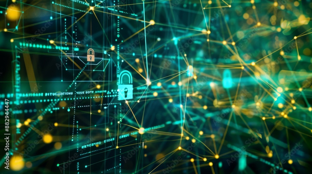 Aufkleber a digital illustration showing a secure and encrypted data flow through a network.