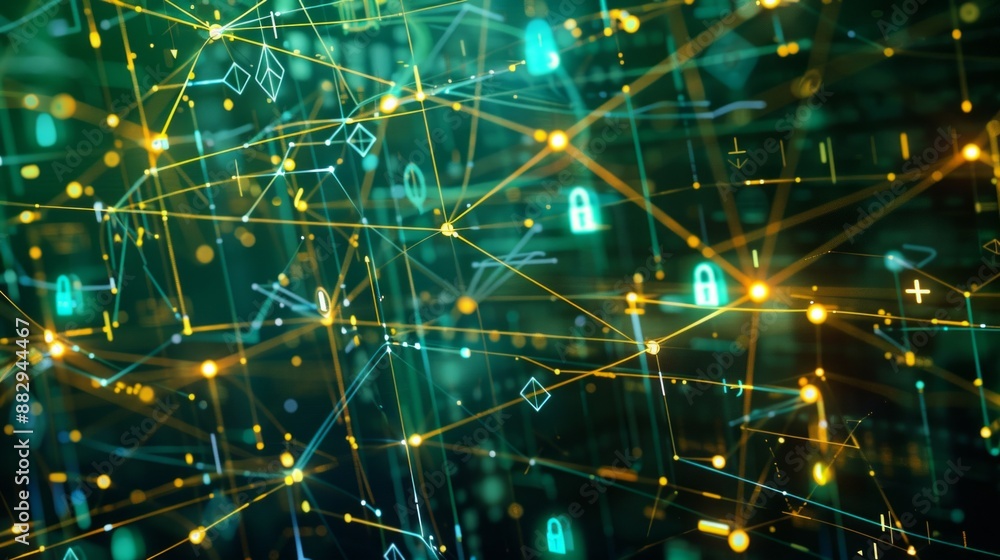 Aufkleber a digital illustration showing a secure and encrypted data flow through a network.