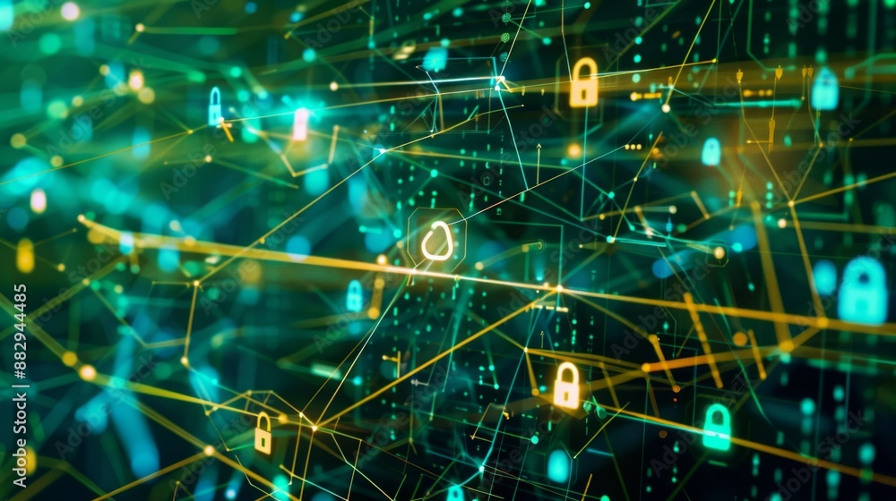 Aufkleber a digital illustration showing a secure and encrypted data flow through a network.
