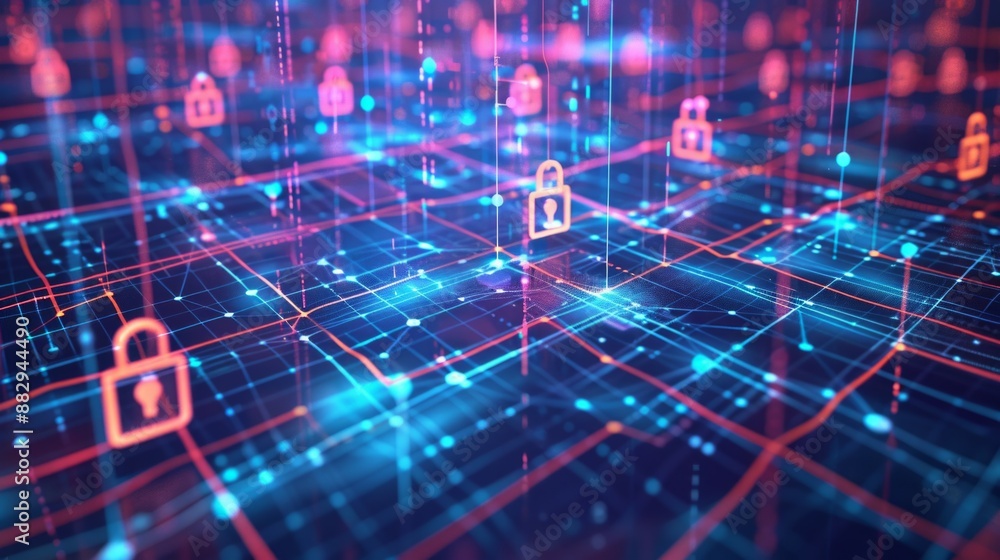 Aufkleber a digital illustration showing a secure and encrypted data flow through a network.