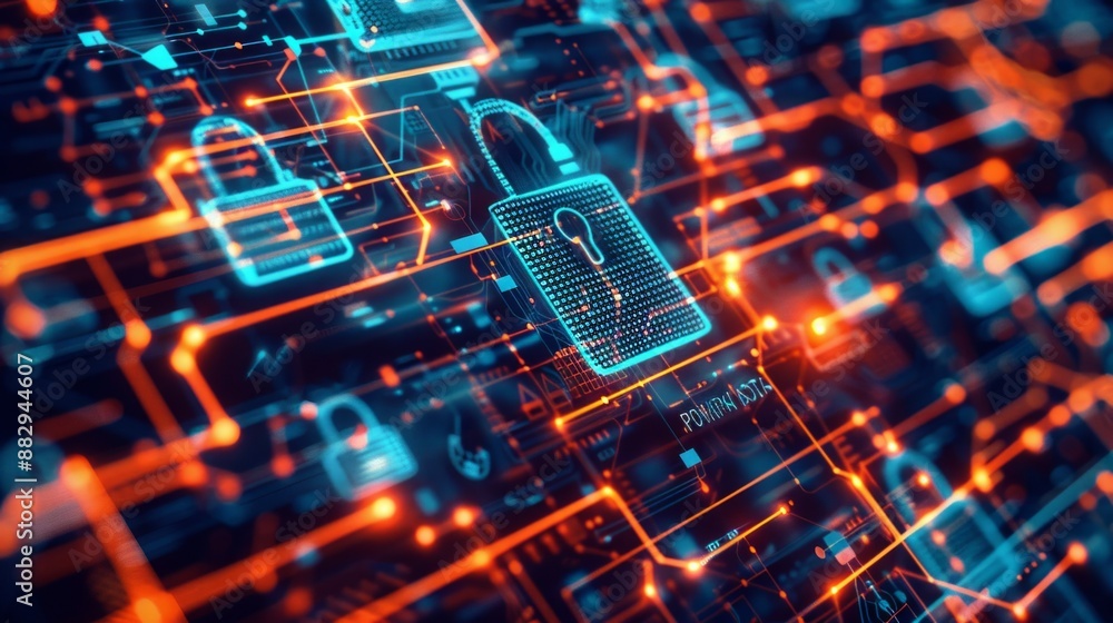 Aufkleber a digital illustration showing a secure and encrypted data flow through a network.