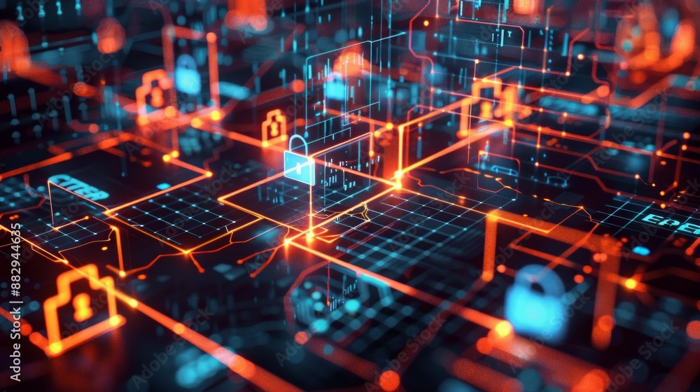 Aufkleber a digital illustration showing a secure and encrypted data flow through a network.