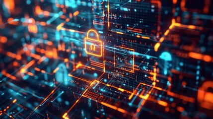 Obraz premium A digital illustration showing a secure and encrypted data flow through a network.