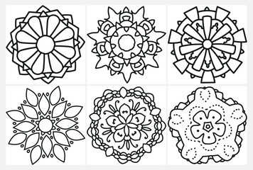 coloring page with floral mandala, bold and easy,vector set