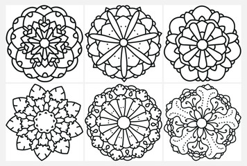 coloring page with floral mandala, bold and easy,vector set