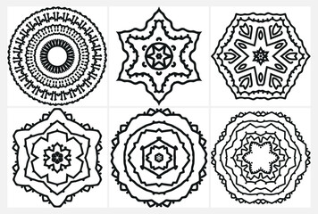 coloring page with floral mandala, bold and easy,vector set