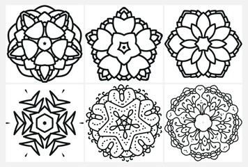 coloring page with floral mandala, bold and easy,vector set