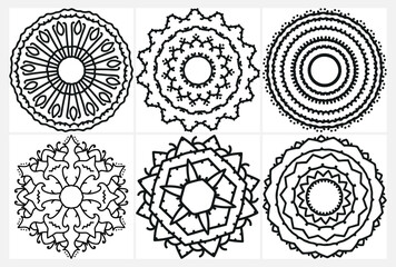 coloring page with floral mandala, bold and easy,vector set