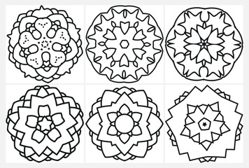 coloring page with floral mandala, bold and easy,vector set