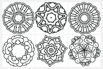 coloring page with floral mandala, bold and easy,vector set