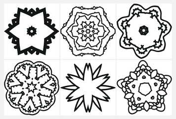 coloring page with floral mandala, bold and easy,vector set