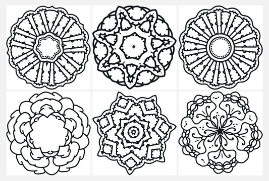 coloring page with floral mandala, bold and easy,vector set