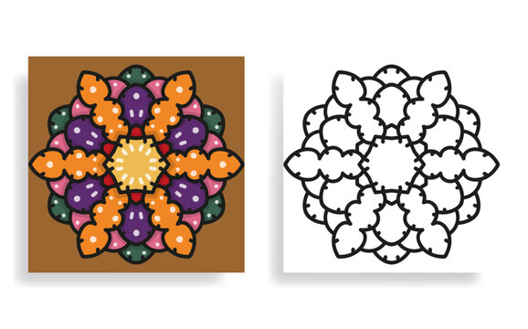 coloring page with floral mandala, bold and easy, vector illustration