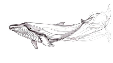 Minimalist Line Art of a Sleek Modern Whale on White Background