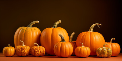 Happy Thanksgiving day traditional backdrop. Pumpkin background. Celebrating autumn holidays.