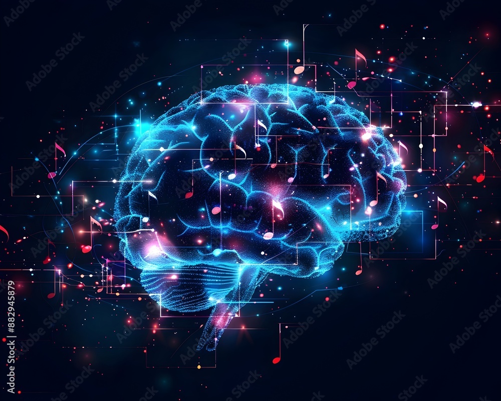 Poster harmonious brain visualizing the synergy of music and cognition