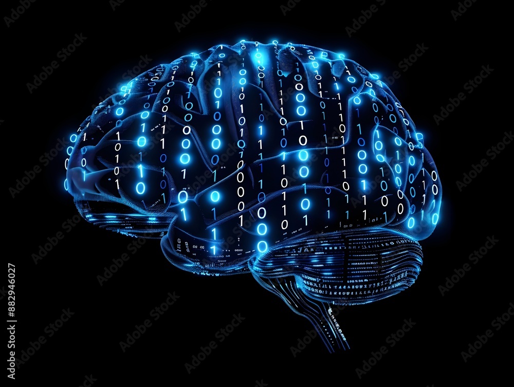 Poster digital brain visualizing the connection between thought and data