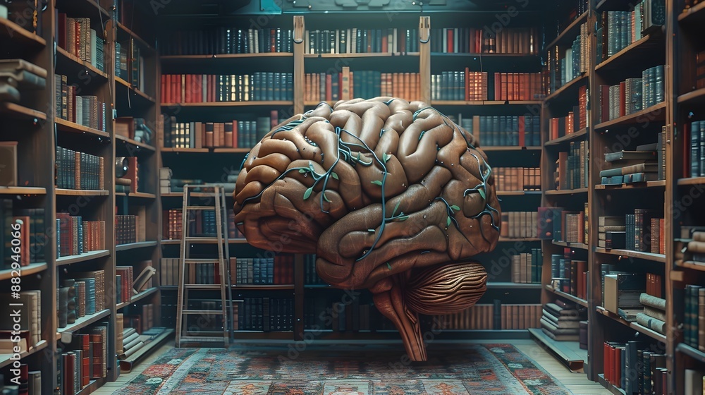 Poster brain as a library of knowledge conceptual of stored information and cognition