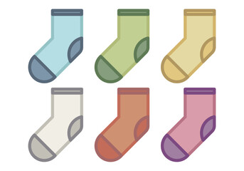 Hoja de iconos de calcetines azul, verde, amarillo, blanco, naranja y rosa