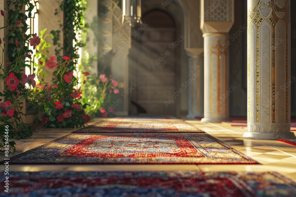 Poster sunlit ornate window a 3d background demonstrating the essence of ramadan mubarak with the incorpora