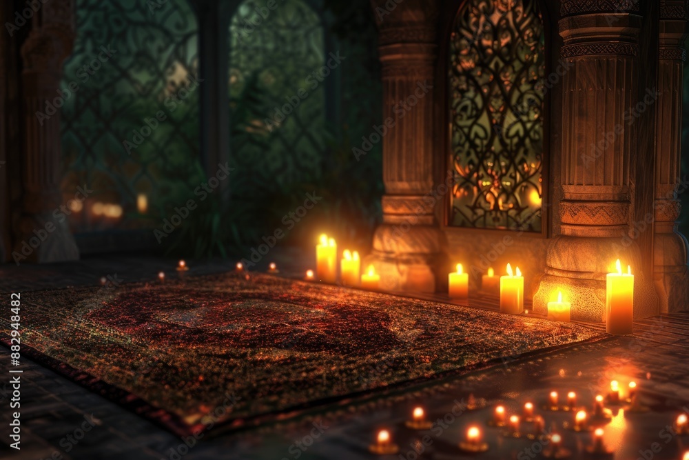 Poster sunlit ornate window a 3d background demonstrating the essence of ramadan mubarak with the incorpora