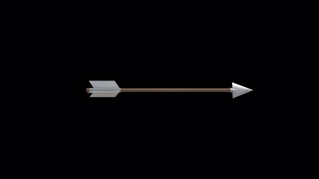 3D Arrow Rotating and Moving from Left to Right. Transparent Background. 4K