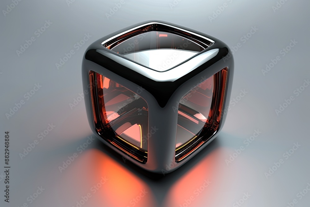 Poster shiny futuristic metallic cube a 3d photo or gallery icon with a unique twist