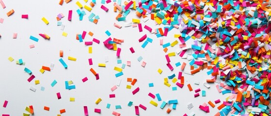 Obraz premium Colorful confetti on a white background, festive and lively slide design