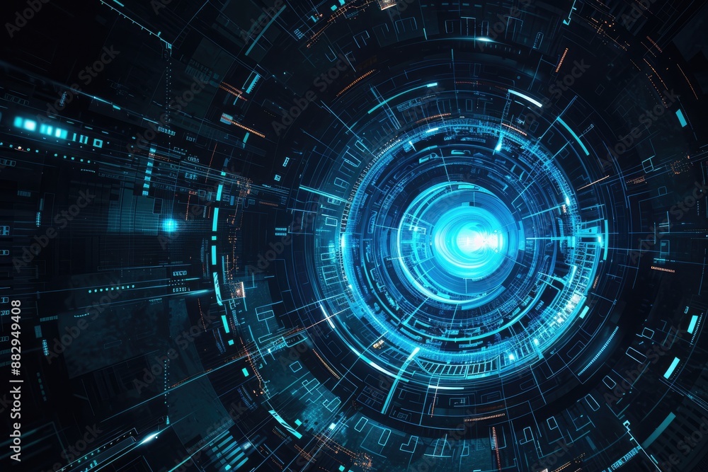 Poster futuristic digital interface glowing blue circuits a bold and futuristic web template for a technolo