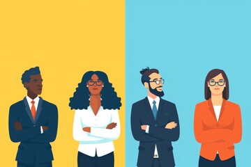 illustration depicting equal opportunity hiring, showcasing diverse candidates waiting for interviews, emphasizing inclusivity and fair hiring practices.