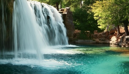 Naklejka premium Close-up of a waterfall cascading into a pool