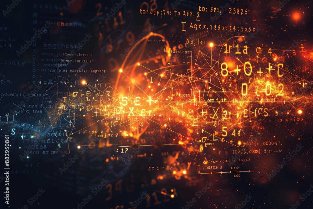 Fototapete Digital glowing mathematical abstract A dynamic scientific formula background with equations and symbols
