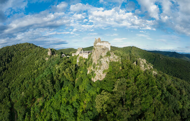 landscape with blue sky and clouds castle ruins aggstein Austria