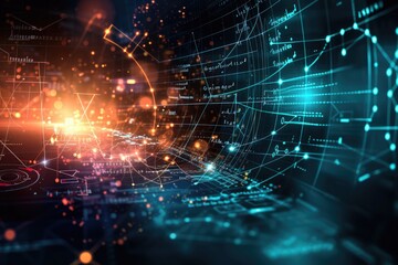 Digital glowing mathematical abstract A dynamic scientific formula background with equations and symbols