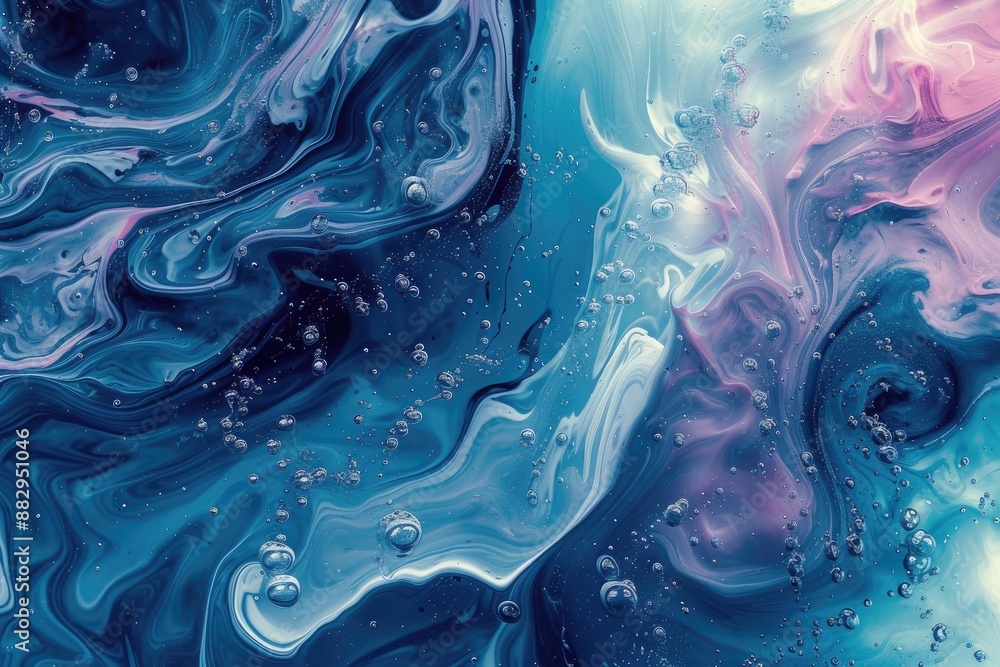 Poster swirling blue and pink marbled pattern a fluid mechanics background with turbulent flow patterns