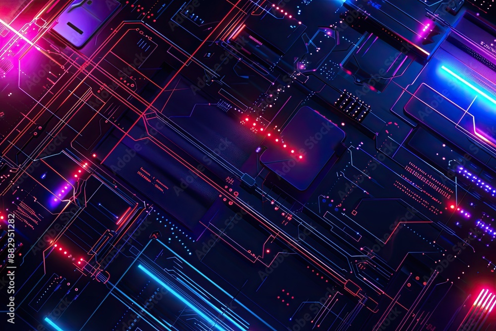 Poster futuristic glowing circuit board a futuristic abstract background with metallic and neon elements