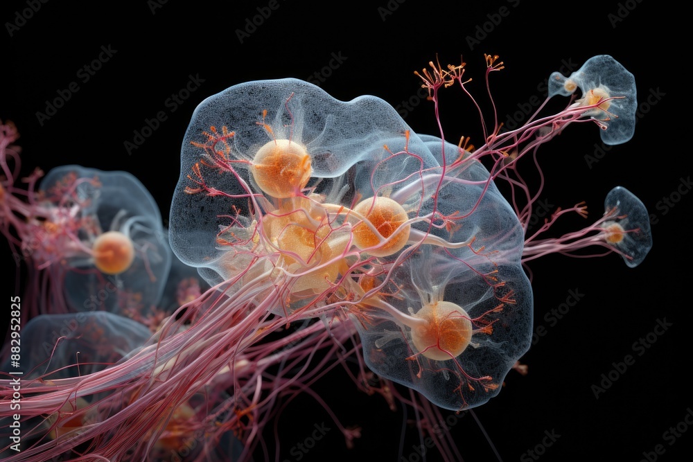 Poster complex neural network glowing synapses a journey through the human brain exploring its complex netw